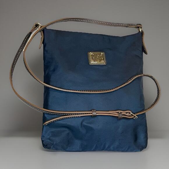 Dooney And Bourke Nylon Crossbody Small Dani Navy Blue Tan Adjustable Strap Boho - Picture 1 of 8